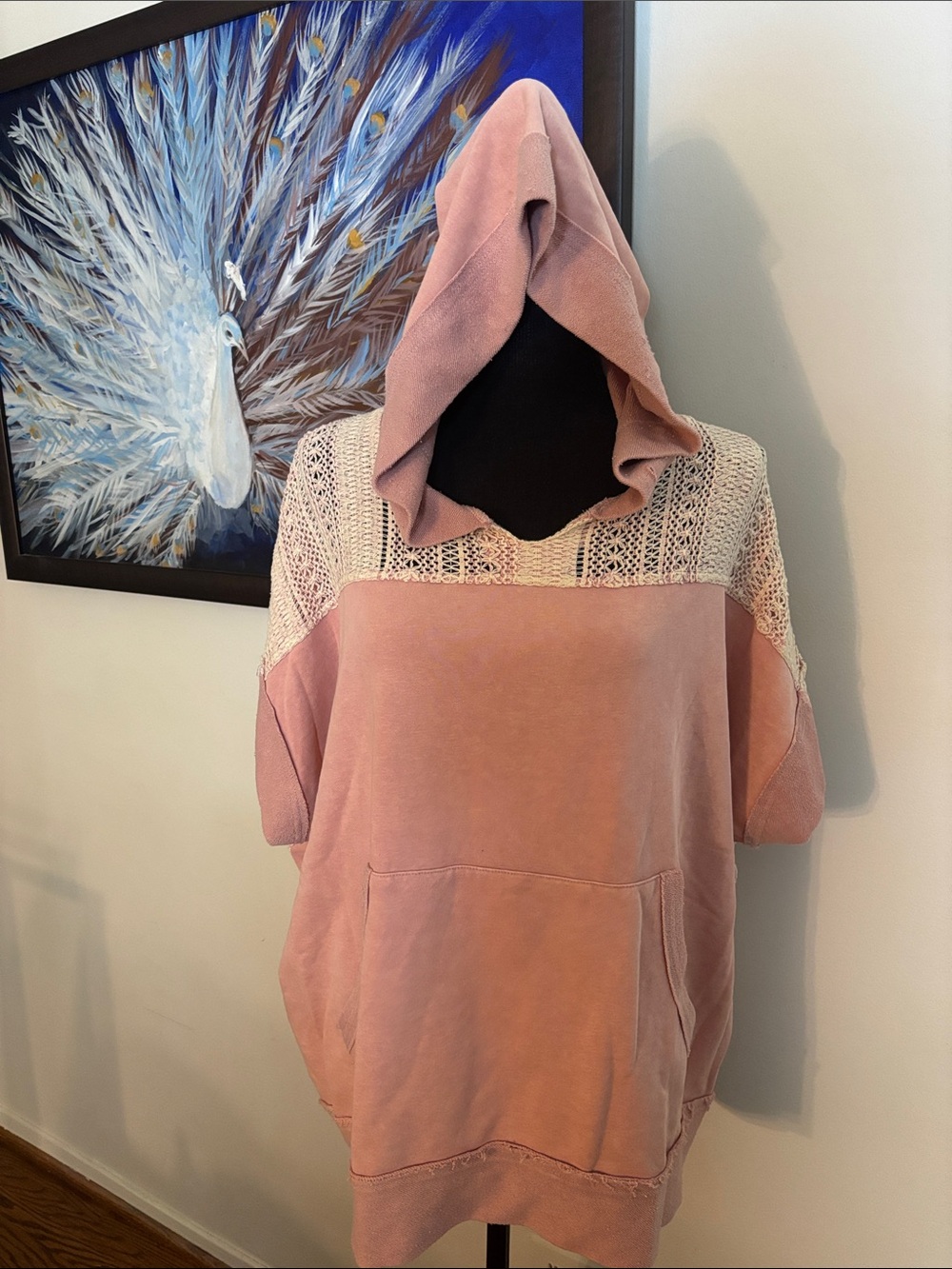 Oli & hali pink knit crocheted s/s hoodie sweatshirt M